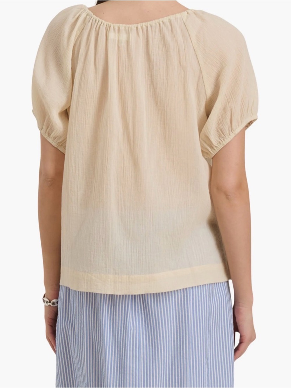 Alex Mill Rose Crinkle Tie Neck Cream Tie-Front Peasant Top - Picture 3 of 7